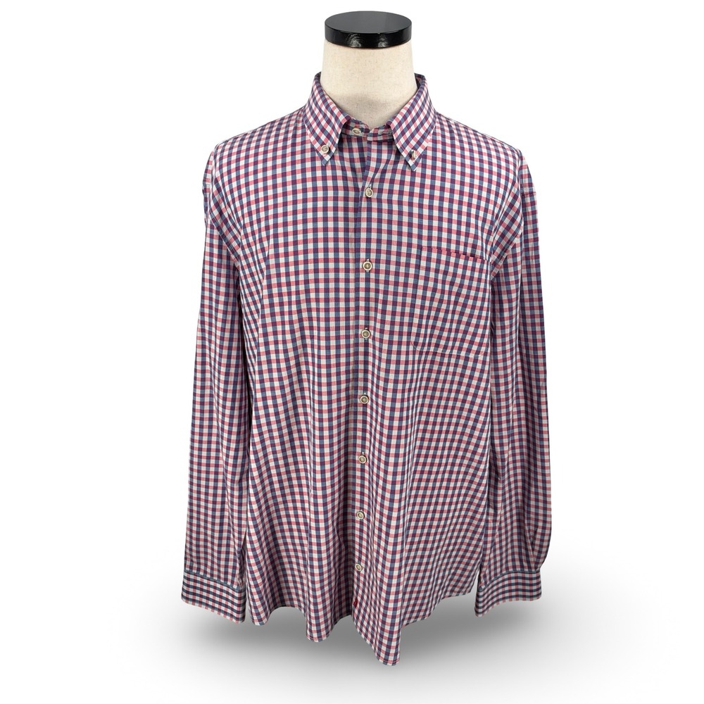 johnnie-O Hangin Out Abner Gingham Shirt Malibu Red Blue 2XL XXL Button Down